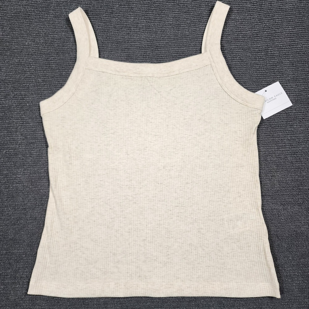 American Eagle Tank Top Womens L Cream Ribbed Knit Square Neck NWT Casual